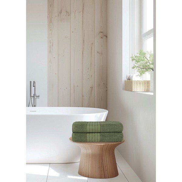 Temno zelene frotirne bombažne brisače v kompletu 2 ks 70x140 cm – Good Morning-image-1