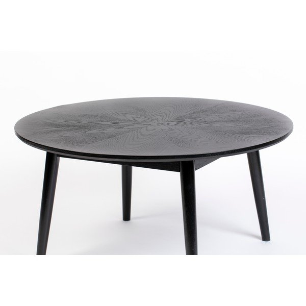 Črna okrogla klubska mizica v hrastovem dekorju ø 80 cm Fabio – White Label-image-3