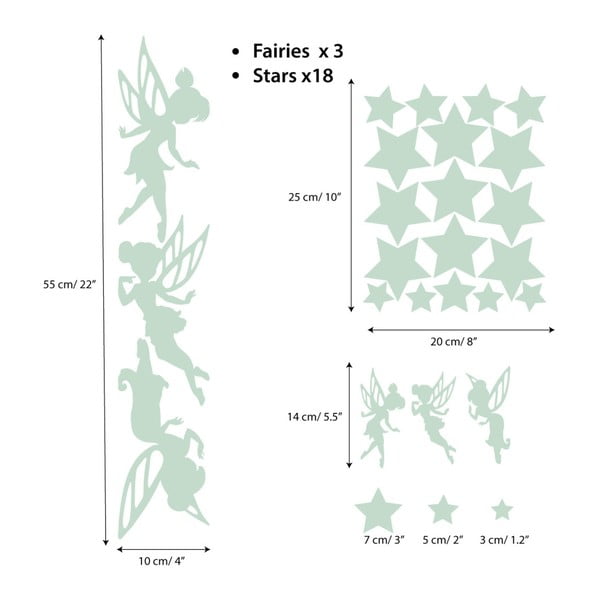 Komplet otroških svetlečih stenskih nalepk Ambiance Fairies and Stars-image-2