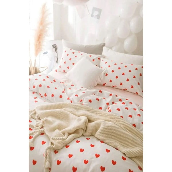 Kremno bela posteljnina za zakonsko posteljo/podaljšana iz renforce bombaža z rjuho/4-delna 200x220 cm Mini Hearts – Mila Home-image-3