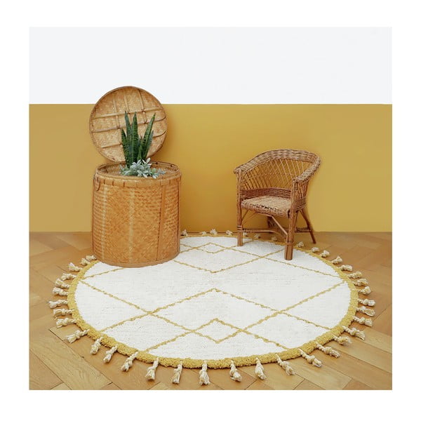 Belo-rumena bombažna ročno izdelana preproga Nattiot Come, ø 120 cm-image-2