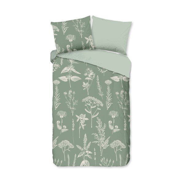 Žajbljevo zelena enojna/podaljšana flanelna posteljnina 140x220 cm Herbs – Good Morning