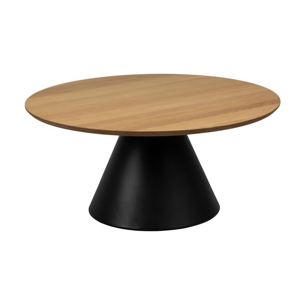 Črna okrogla mizica z mizno ploščo v hrastovem dekorju ø 85 cm Soli – Actona-image-3