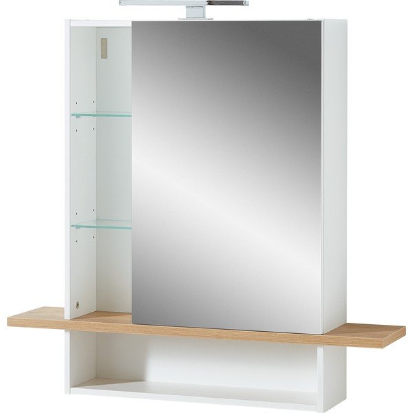 Bela viseča kopalniška omarica z ogledalom v hrastovem dekorju 90x91 cm Novolino - Germania-image-2