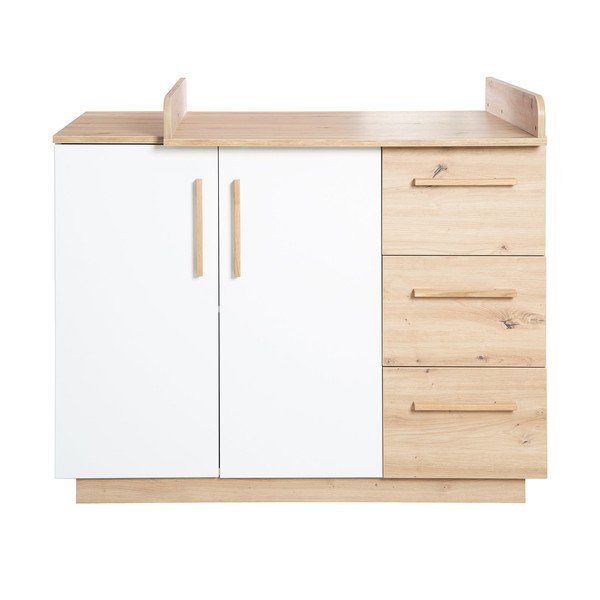 Bela/naravna otroška komoda v hrastovem dekorju s previjalnim pultom 118x103x79 cm Lion – Roba