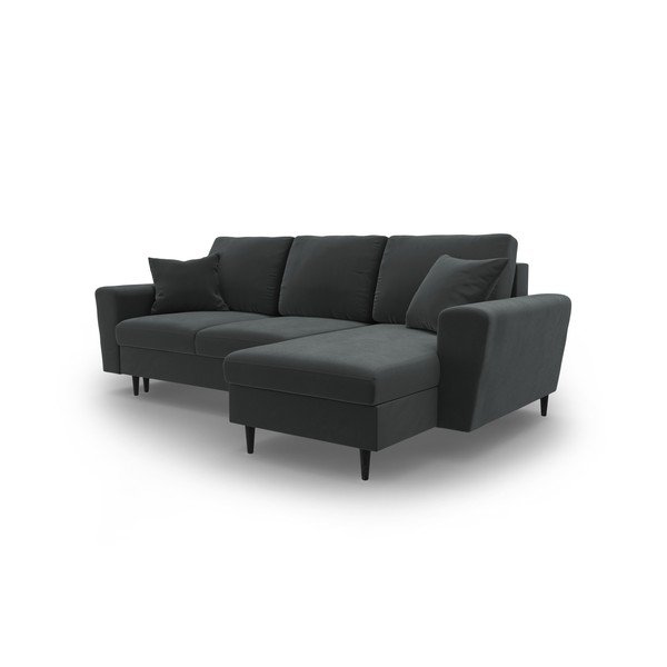 Temno siva žametna raztegljiva kotna sedežna garnitura s prostorom za shranjevanje Kyoto – Cosmopolitan Design-image-4