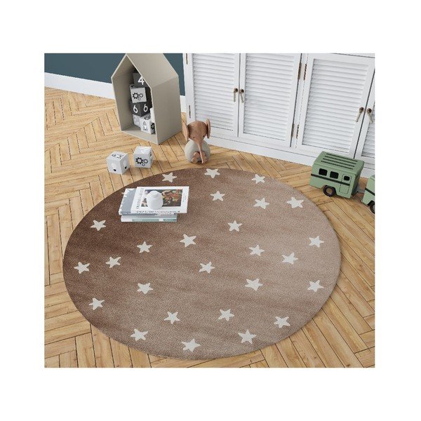 Rjava okrogla preproga z zvezdami KICOTI Stars, ø 80 cm-image-2