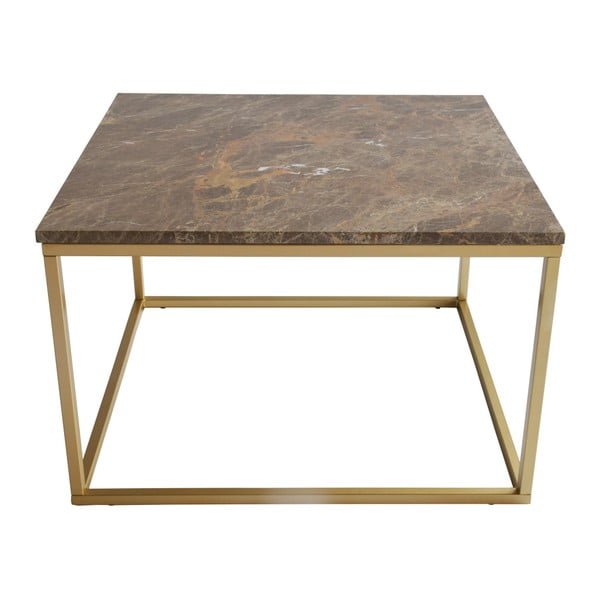 Klubska mizica z zlato konstrukcijo in rjavo marmornato ploščo RGE Accent, širina 75 cm