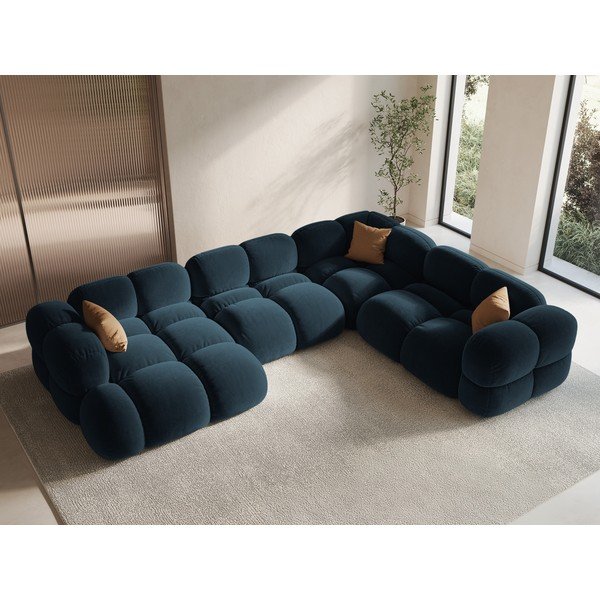 Temno modra žametna kotna sedežna garnitura (desni kot/v obliki črke "U") Loretto – Cosmopolitan Design-image-1