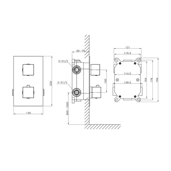 Vgrajena armatura za tuš v sijajno srebrni barvi (3 izhodi) Latus – Sapho-image-3