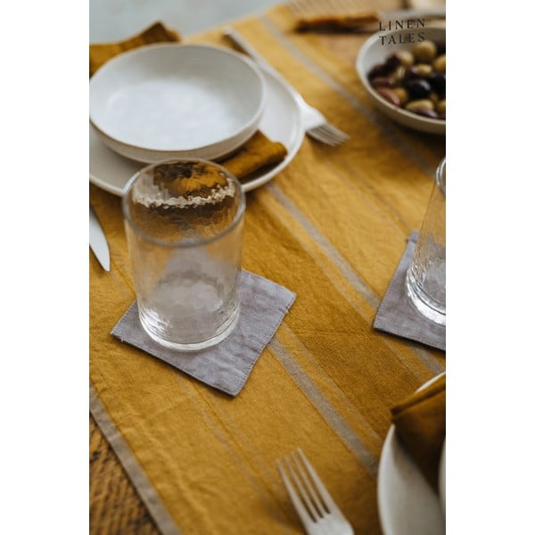 Lanen namizni prt 140x140 cm Amber Bronze Stripes – Linen Tales-image-4