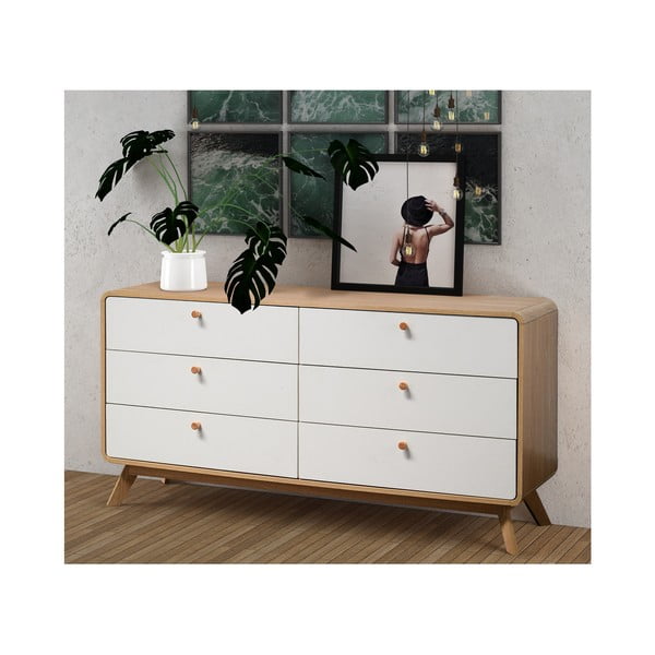 Bela nizka komoda v hrastovem dekorju 150x74 cm Caitlin – Støraa-image-3