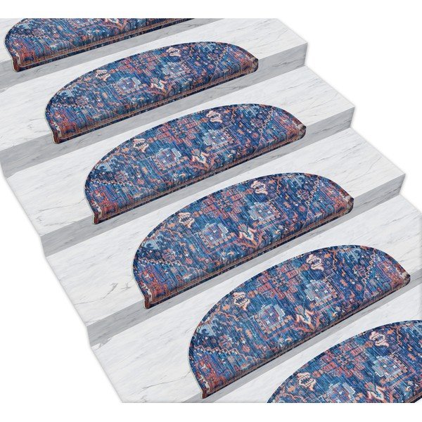 Komplet 16 modrih preprog za stopnice Vitaus Yoruk, 20 x 65 cm-image-1