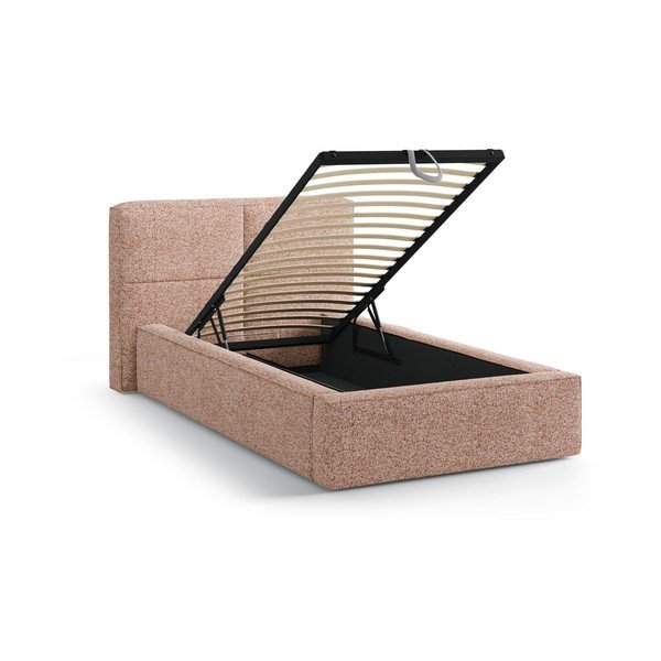 Rožnata oblazinjena postelja s prostorom za shranjevanje z letvenim dnom 90x200 cm Darren – Micadoni -image-1