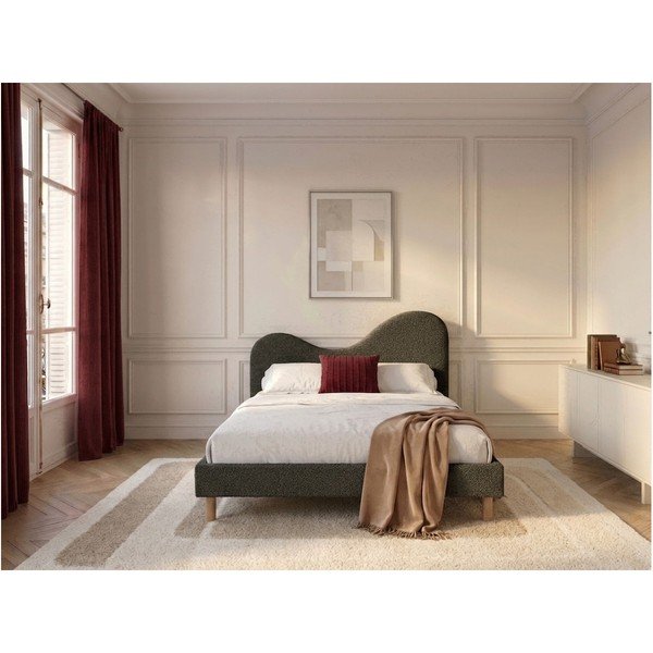 Zelena oblazinjena oblazinjena zakonska postelja z letvenim dnom 160x200 cm Celina – Bobochic Paris-image-3