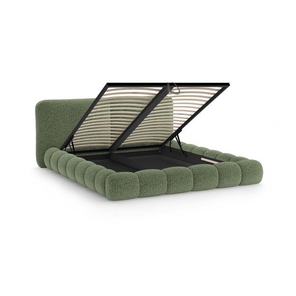 Zelena oblazinjena zakonska postelja s prostorom za shranjevanje in z letvenim dnom 160x200 cm Solange – Micadoni -image-2