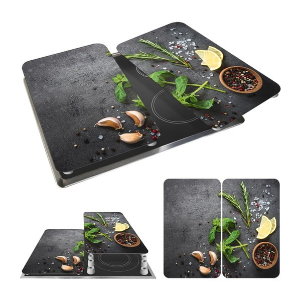 Komplet 2 sivih steklenih pokrovov za štedilnik Wenko Universal Herbs-image-3