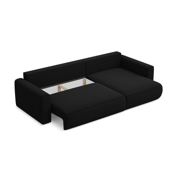 Črna žametna raztegljiva/s prostorom za shranjevanje kotna sedežna garnitura (desni kot/z ležalnikom) Kapua – Makamii-image-4