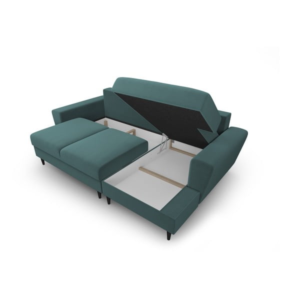 Modrozelena žametna raztegljiva kotna sedežna garnitura s prostorom za shranjevanje (desni kot/z ležalnikom) Kyoto – Cosmopolitan Design-image-3