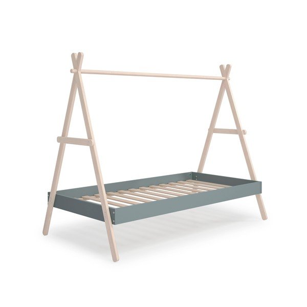 Otroška postelja iz masivnega bora v obliki hiške z letvenim dnom 90x200 cm v naravni barvi/prašno zelena Trufa – Marckeric-image-3