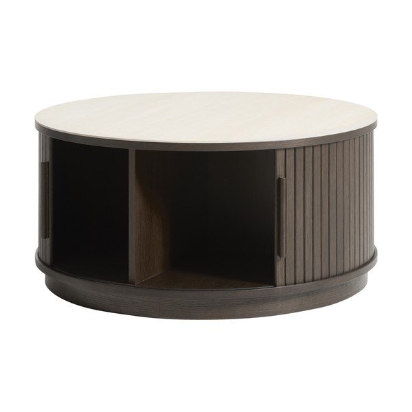 Okrogla klubska mizica s keramično ploščo v temni naravni barvi ø 85 cm Enna – Unique Furniture-image-1