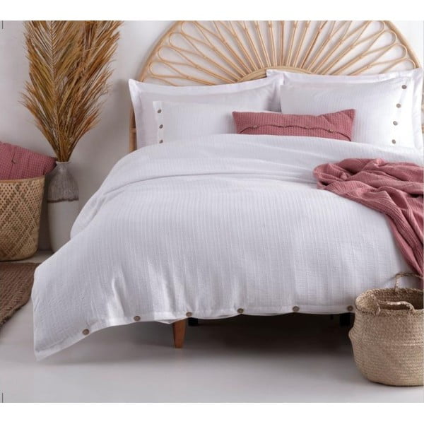 Bela podaljšana posteljnina za zakonsko posteljo iz renforce bombaža 240x220 cm Como Striped – Mila Home Luxury