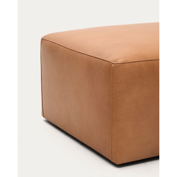 Rjav usnjen tabure Blok – Kave Home-image-1