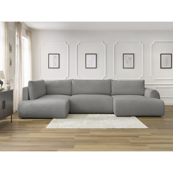 Temno siva raztegljiva/s prostorom za shranjevanje kotna sedežna garnitura iz rebrastega žameta (levi kot/v obliki črke "U") Lucien – Bobochic Paris-image-1