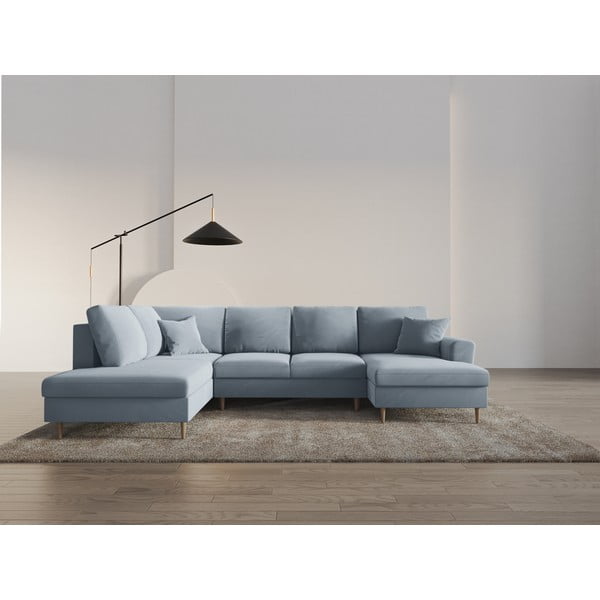 Svetlo modra žametna raztegljiva kotna sedežna garnitura s prostorom za shranjevanje (levi kot/v obliki črke "U") Kyoto – Cosmopolitan Design-image-2