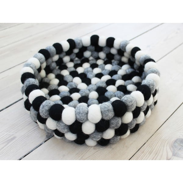 Črno-bela košara za shranjevanje iz volnenih kroglic Wooldot Ball Basket, ⌀ 28 cm