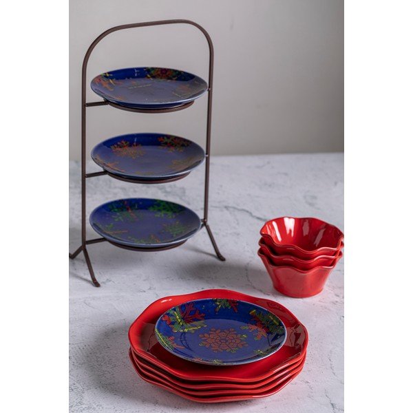 Komplet 4 modro-rdečih keramičnih krožnikov Casafina Snowflake, ø 21,6 cm-image-1