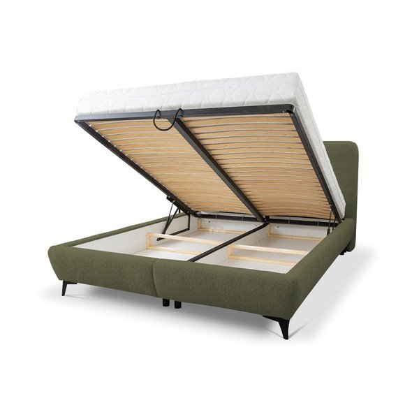 Zelena oblazinjena zakonska postelja s prostorom za shranjevanje in letvenim dnom 140x200 cm Makapu – Makamii-image-1