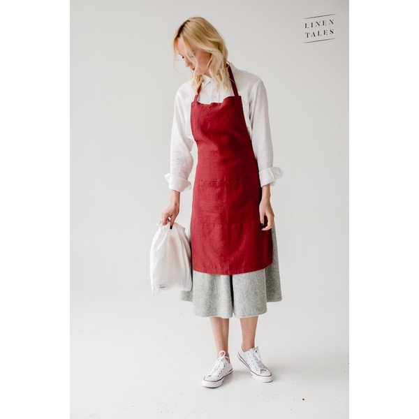 Rdeč lanen predpasnik Tales Daily Apron, 80 x 55 cm-image-1