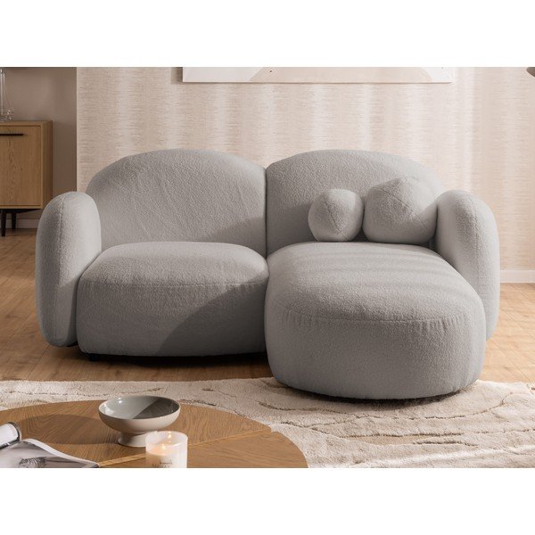 Siva kotna sedežna garnitura iz tkanine bouclé (desni kot/z ležalnikom) Orbit – Ropez-image-1