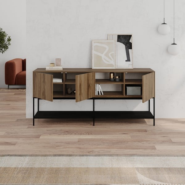 Črna/naravna komoda v hrastovem dekorju 180x80x40 cm Amira – Marckeric-image-2