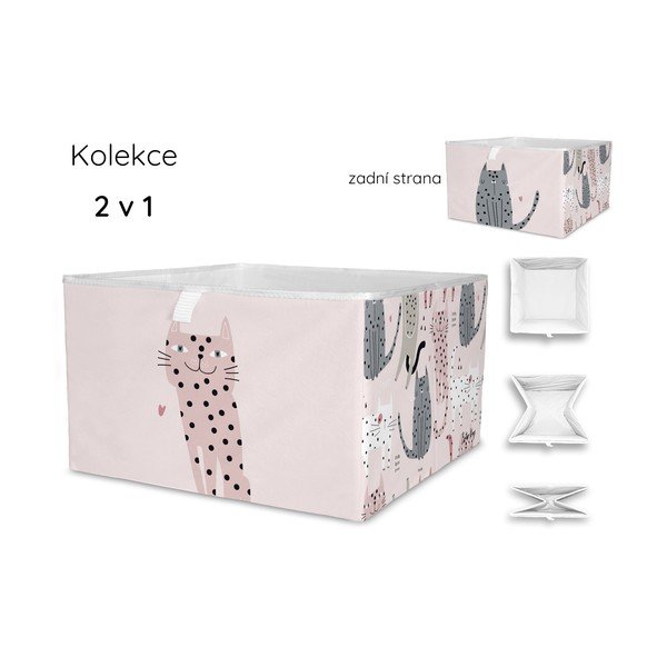 Svetlo rožnat tekstilni otroški organizator za igrače 32x32x20 cm Meow Meow – Butter Kings-image-2