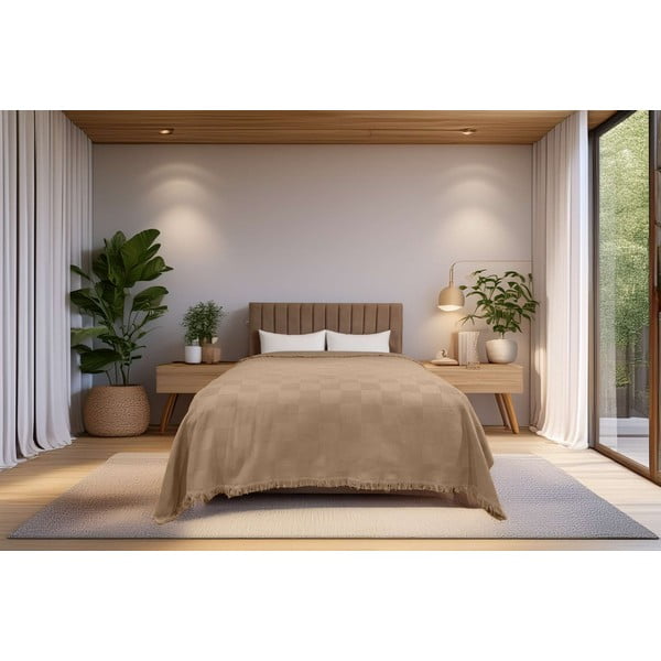Bež bombažno pregrinjalo 140x200 cm Russel – Mijolnir-image-1