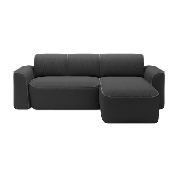 Temno siva kotna sedežna garnitura iz tkanine bouclé (desni kot/z ležalnikom) Ume – ELTAP