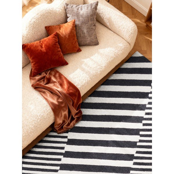 Črno-bela ročno tkana volnena preproga 120x180 cm Stryve Flux – Elle Decoration-image-2