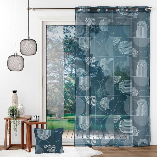 Temno modra prosojna zavesa iz tančice 140x280 cm Esquisse – douceur d'intérieur-image-2