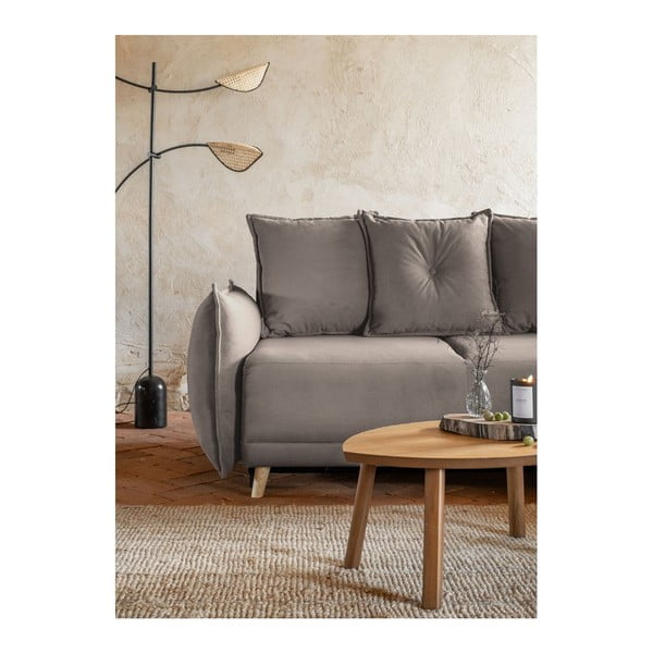 Svetlo rjava raztegljiva kotna sedežna garnitura iz rebrastega žameta (s kotom po izbiri) Lazy Lukka – Miuform-image-4