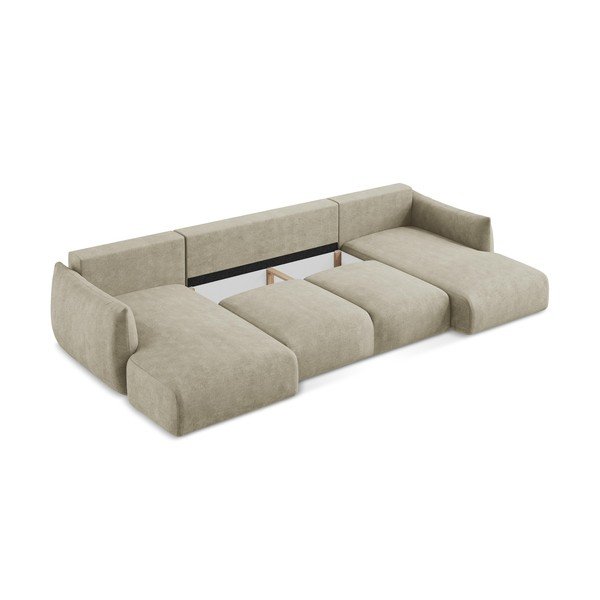 Bež raztegljiva kotna sedežna garnitura iz šenilje (v obliki črke "U") Leila – Makamii-image-4