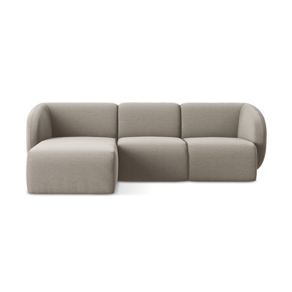 Svetlo rjava žametna kotna sedežna garnitura (levi kot/z ležalnikom) Lani – Makamii