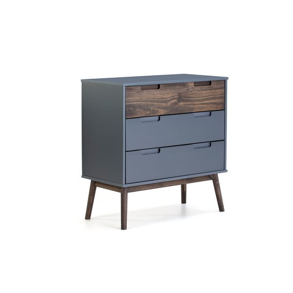 Antracitno siva/temno rjava visoka komoda iz masivnega bora 80x82 cm Nussa – Marckeric-image-2