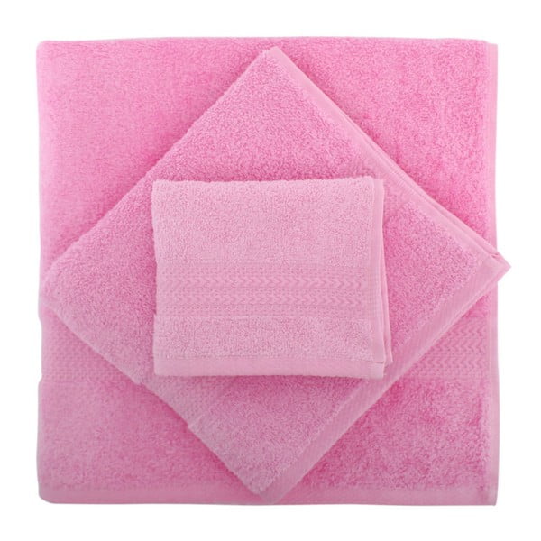 Komplet 3 rožnatih brisač in kopalniške brisače Rainbow