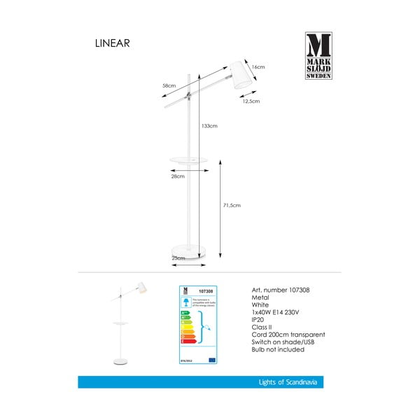 Bela prostostoječa svetilka s predalom za shranjevanje Markslöjd Linear-image-3