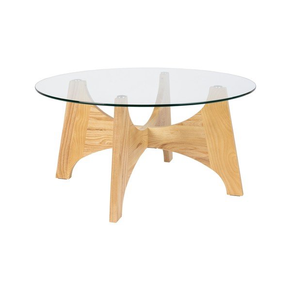 Okrogla klubska mizica s stekleno mizno ploščo v naravni barvi ø 80 cm Kobe – Zuiver