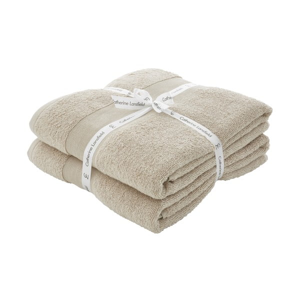 Bež frotirne bombažne brisače v kompletu 2 ks 90x140 cm Anti-Bacterial – Catherine Lansfield-image-2