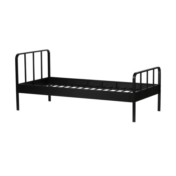 Črna kovinska postelja z letvenim dnom 90x200 cm Mees – WOOOD