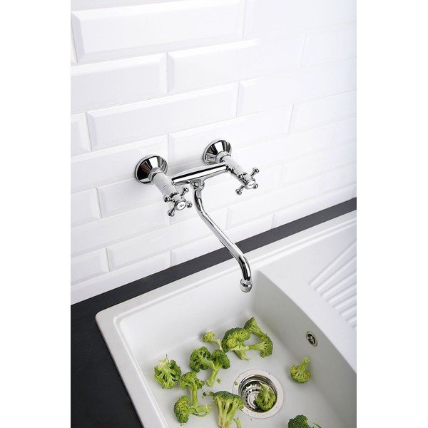 Stenska armatura za umivalnik v sijajno srebrni barvi (1 izhod) Antea – Sapho-image-1